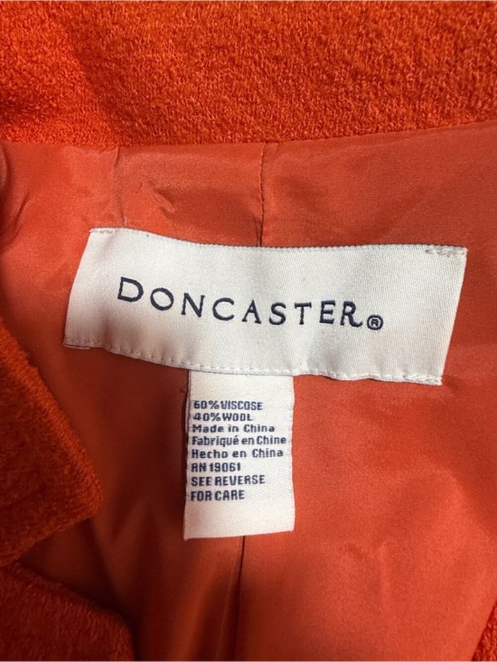 Doncaster Orange Wool Blend Jacket Size 12 Two Button Patch Pockets - Picture 10 of 11